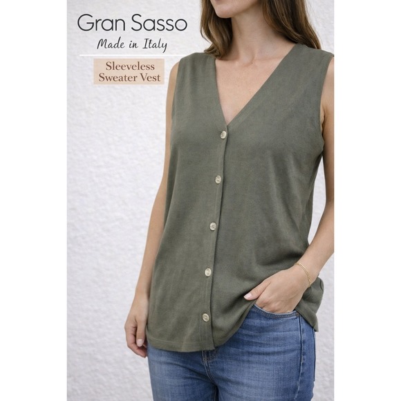 Gran Sasso Sweaters - Gran Sasso Made in Italy Sleeveless Sz XXL Sweater Vest Olive Green Button Front